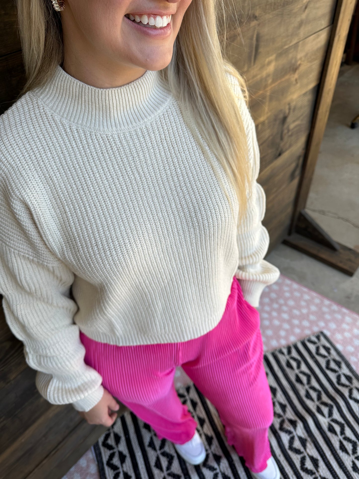 Ivory Bubble Sleeve Sweater
